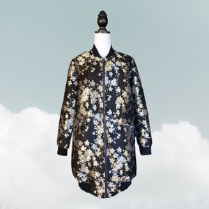 BCBGeneration Black Multicolored Metallic Floral Jacquard Bomber Jacket, Size M